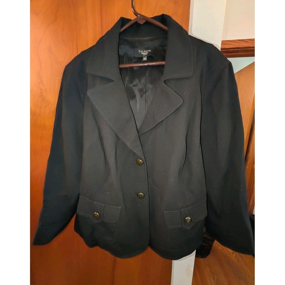 Talbot's Women's Plus Black 100% LS Lined Wool Blazer Jacket Pockets Size 20W
